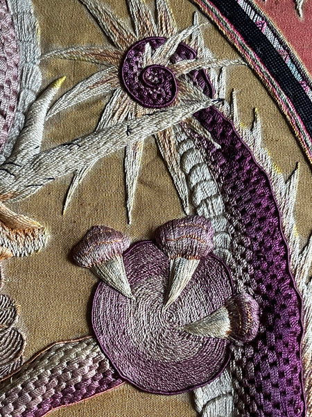 Extraordinarily Fine Stumpwork Embroidered Dragon Chasing Pearl: C1900 China