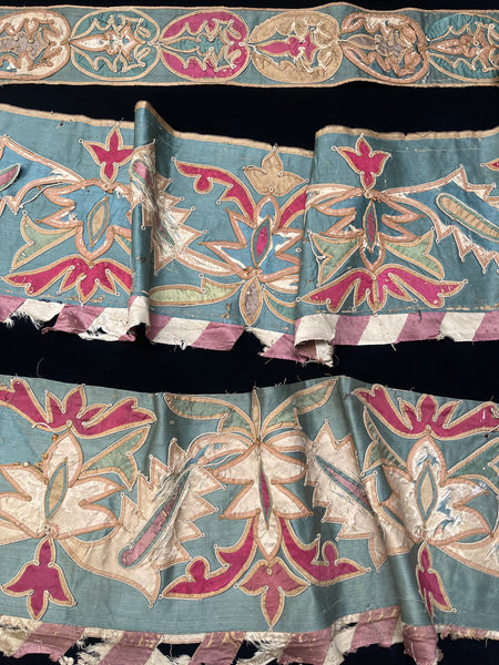 Antique Ottoman Appliqué Embroidered Silk Tent Bands: C17 Turkey