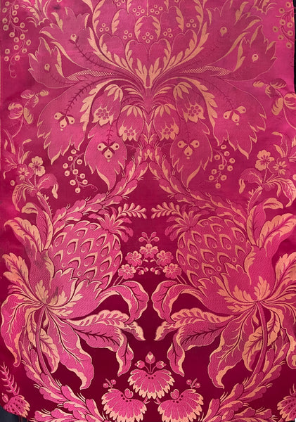 Antique Silk Brocade Panel in Pinky Reds & Gold: C19th France