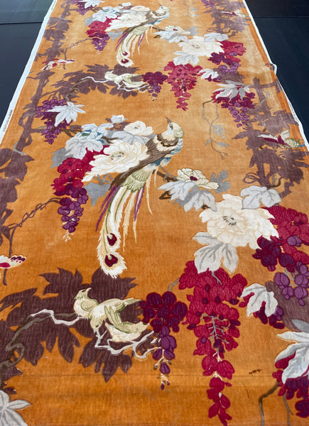 Original Antique Art Deco Chinoiserie Printed Velvet Liberty of London Design Birds Wisteria: C1920s London, England