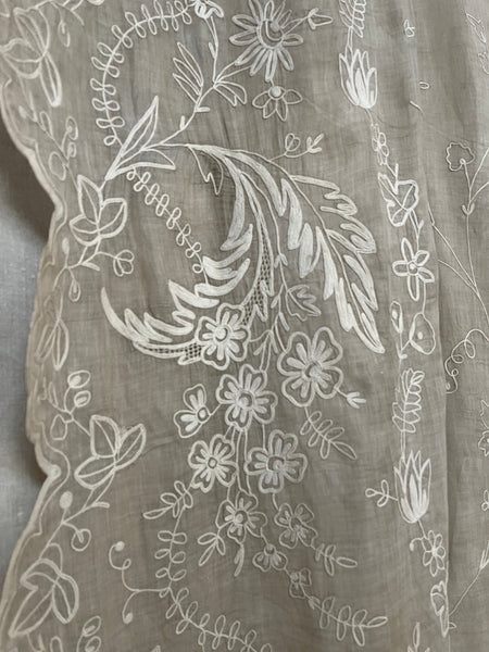 Antique Embroidered Cornely Lace Chateau Curtain Drape: C1900 France