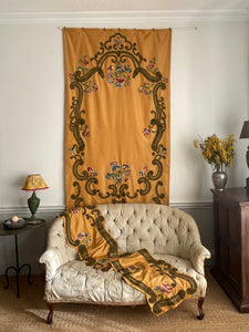 Silk Wallhanging and Pelmet with C18th Century Embroidered Appliqués: C19th France