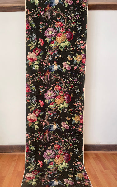 Original Antique Block Printed Chintz with Birds of Paradise and Florals: Late 18th early 19th century