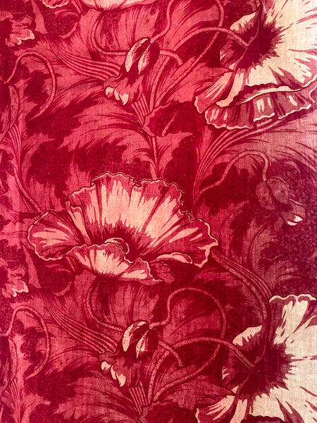 Antique Arts and Crafts Art Nouveau Block Printed Velvet, Poppies by Lindsay Butterfield: C1890 England