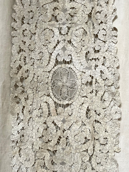 Early Antique Milanese Tape Lace Panel Handmade Collectable Italian Antique Lace: C18th Century, Milan, Italy