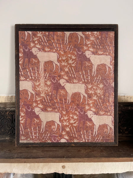 Antique Arts and Crafts Block Printed Lamé with Lambs: C1910/20 Britain