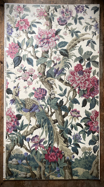 Antique Rare Chinoiserie Hand Painted Scenic Wallpaper Panel Wallhanging : Late 18th/ early C19th France