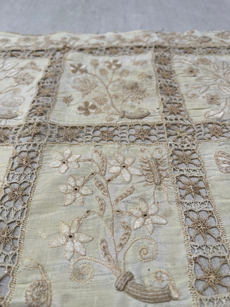 Antique Renaissance Embroidered Early Needlework Lace with Snails Insects Birds: Late C16th early 17th century, Italy