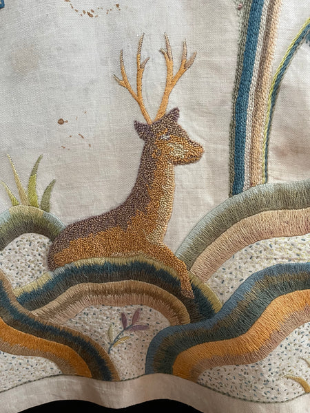 Antique Arts and Crafts Jacobean Revival Crewelwork Tree of Life Wallhanging: Early C20th Britain