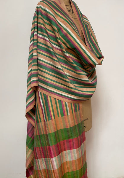 Antique Handwoven Silk Shawl Collectable Wrap Striped Silk Stole Dupatta: C20th Northern India
