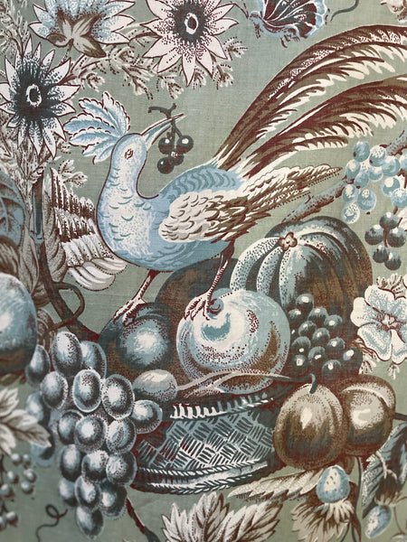 Vintage Printed Cotton with Birds Baskets of Fruit, Butterflies: C20th Britain