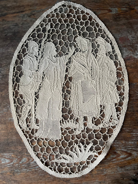 Antique Figurative Bobbin Lace Roundels Kings France: Late C18th Early C19th, Italy