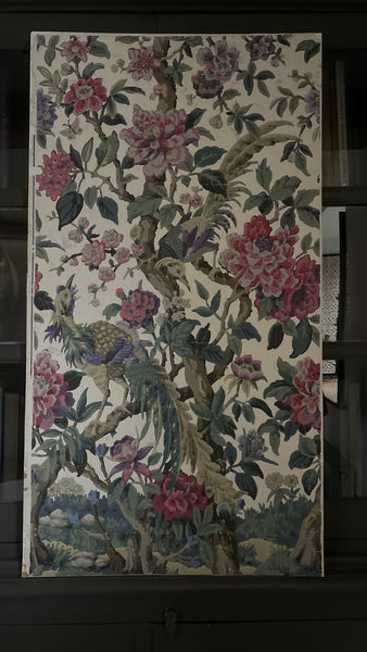 Antique Rare Chinoiserie Hand Painted Scenic Wallpaper Panel Wallhanging : Late 18th/ early C19th France