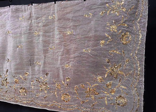Antique Gold Thread Embroidered Pale Mauve Silk Valance or Pelmet: C19th Ottoman Turkey