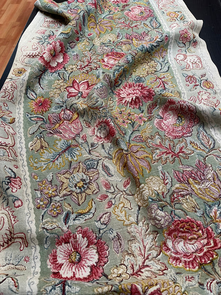 Arts and Crafts Jacobean Revival Block Print Linen Panel with Animal Borders: C1910 England
