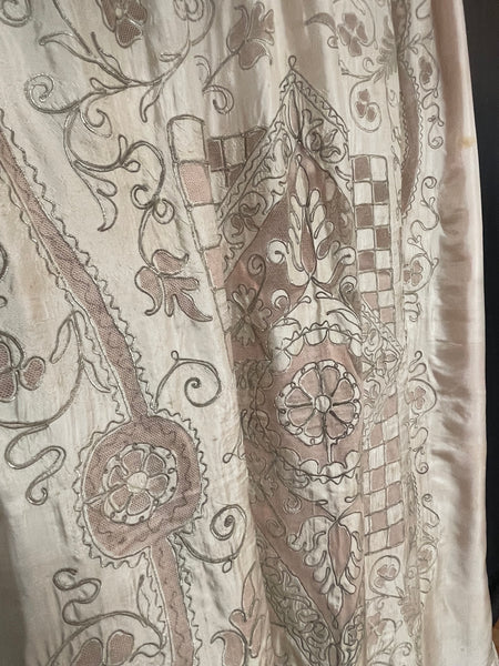 Ottoman Antique Silk Cutwork & Silver Thread Embroidered Bedcover: C1910 Turkey