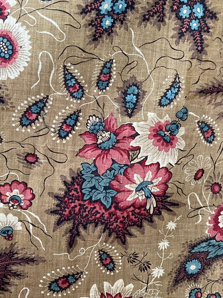 Antique Indienne Floral Printed Cotton Textile : C19th France
