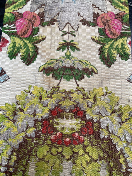 Antique Silk Brocade Panel with Urns & Fruit in Bower: C18th France