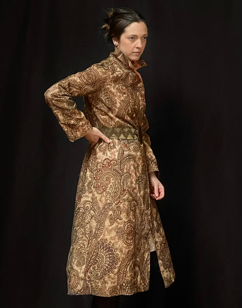 Antique Metal and Silk Thread Embroidered Chintz Paisley Coat: C1930s Britain