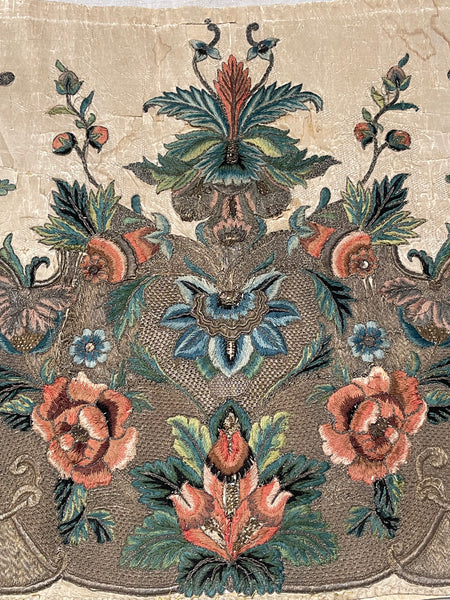 Rare Antique Silk and Gilt Thread Embroidered Apron : C18th England