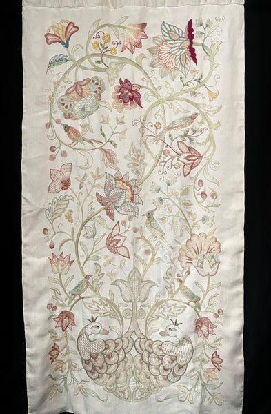 Antique Arts and Crafts Jacobean Revival Crewelwork Wallhanging with Tree of Life: C1900 Britain