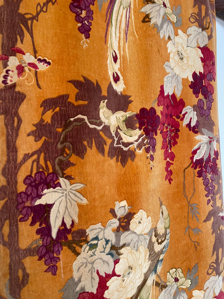 Original Antique Art Deco Chinoiserie Printed Velvet Liberty of London Design Birds Wisteria: C1920s London, England