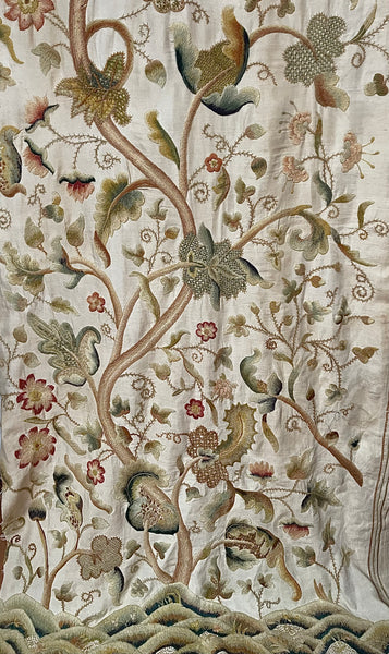 Jacobean Revival Embroidered Tree of Life Crewelwork Wall or Bedhanging: C1900 Britain