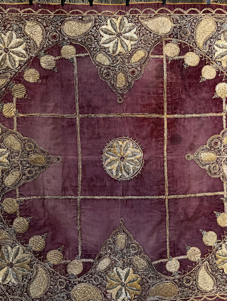 Antique Gold Gilt Thread Embroidered Silk Velvet Cover : C19th India