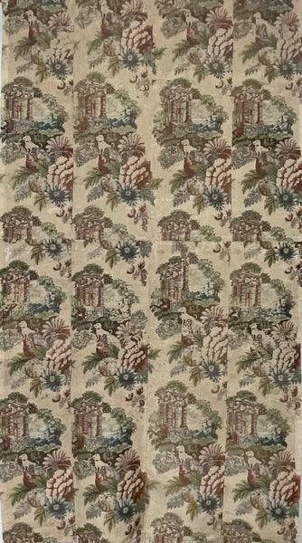 Antique Huguenot Silk Brocade with Architectural Elements and Dogs: C18th Spitalfields, London