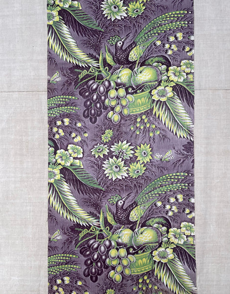 A Rare Antique Chintz Panel Birds of Paradise Baskets of Fruit: C19th France