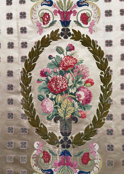 Antique Rare Silk Lampas Wallhanging Hand Woven Silk Panel: C18th France