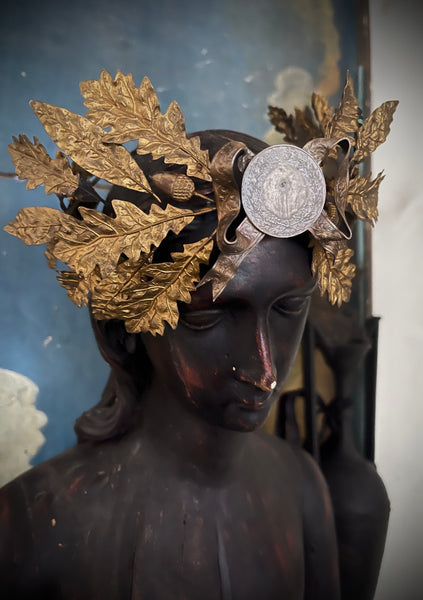 Decorative Gold Gilt Toleware Headdress Laurel & Oak Leaves: C1900 France