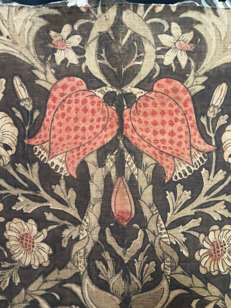 Antique Arts & Crafts Block Printed Panel with Snakes Head Fritillery: C19th Britain
