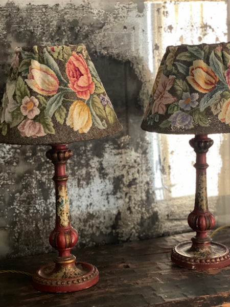 Antique Bespoke Needlepoint Tapestry Embroidered Floral Lampshade: C19th Britain