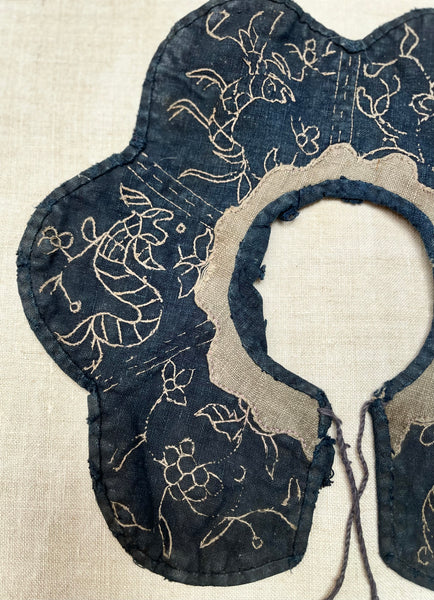 Antique Traditional Child’s Embroidered Indigo Collar: Qing Dynasty,  China