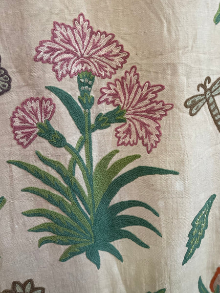 Vintage Jacobean Revival Crewelwork Embroidered Bedcover Quilt: C1970s Kashmir, India for export. 200cm x 220cm