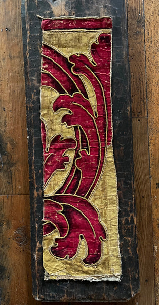 Antique Hand Painted Silk Panel Section of Wing: C17th Italy