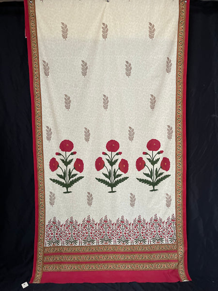 Block Printed Hangings or Curtain Panels with Poppies: C20th Jaipur, India