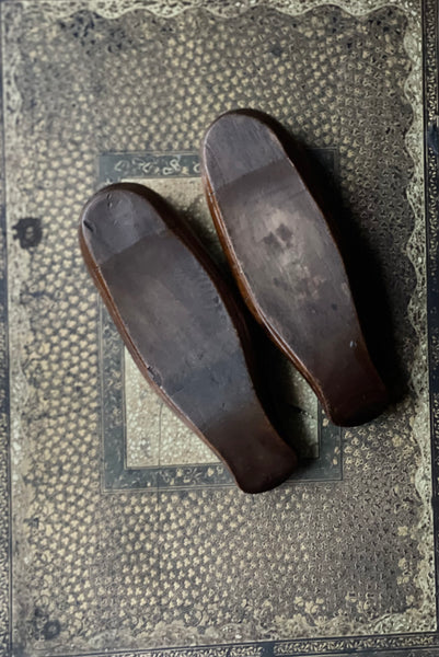 Pair of Tiny Antique Hand carved Treen Sabots: C19th Europe