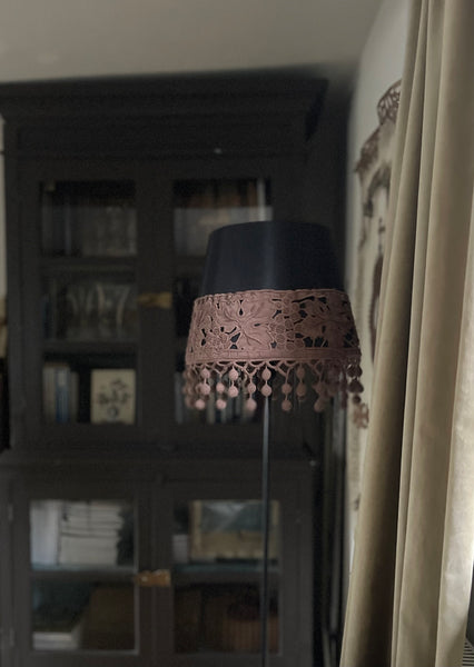 Bespoke Lampshade with Art Deco Cutwork Embroidered Border with Pom Pom Trim: C1920s France