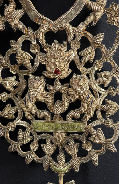 Antique Anglo India Zardozi Embroidered Heraldic Ceremonial Garland Necklace: C19th India