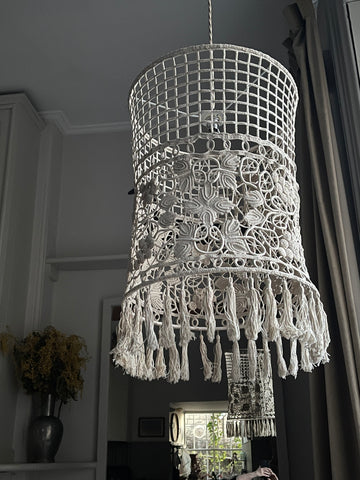 Bespoke Crotchet Lace Ceiling Lampshade Handmade using 1920s Antique Textile