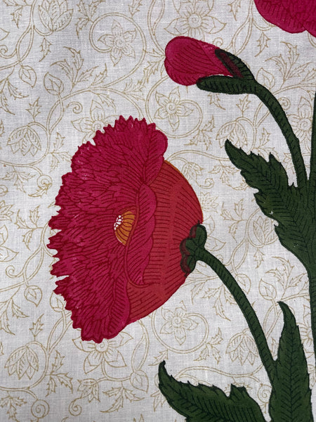 Block Printed Hangings or Curtain Panels with Poppies: C20th Jaipur, India