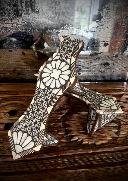 Antique Inlaid Mother of Pearl Wooden Shoes Collectable Traditional Ottoman Costume: C19th Ottoman Turkey