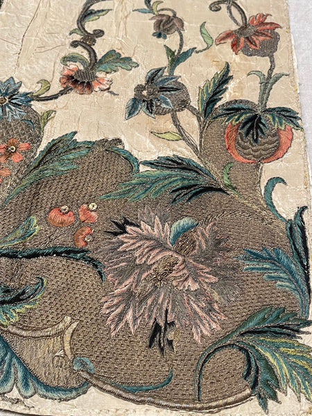 Rare Antique Silk and Gilt Thread Embroidered Apron : C18th England