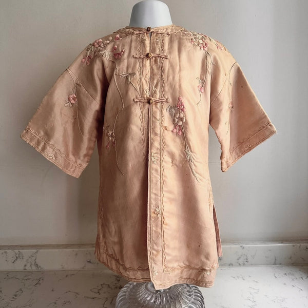 Antique Childs Traditional Silk Kimono With Cherry Blossom Embroidery: C1910/20 Japan