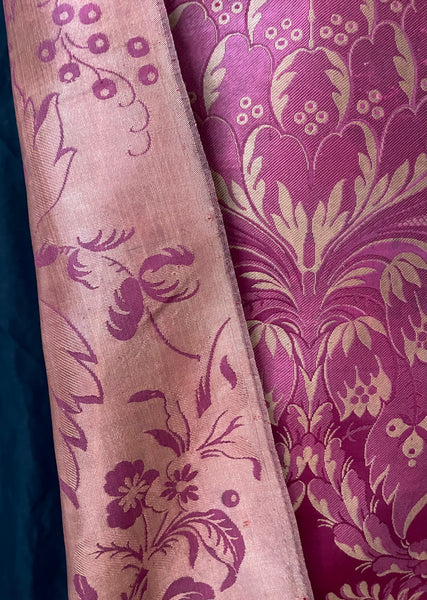 Antique Silk Brocade Panel in Pinky Reds & Gold: C19th France