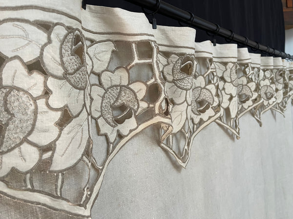 Long Art Deco Cutwork & Embroidered Linen Border: C1920 France
