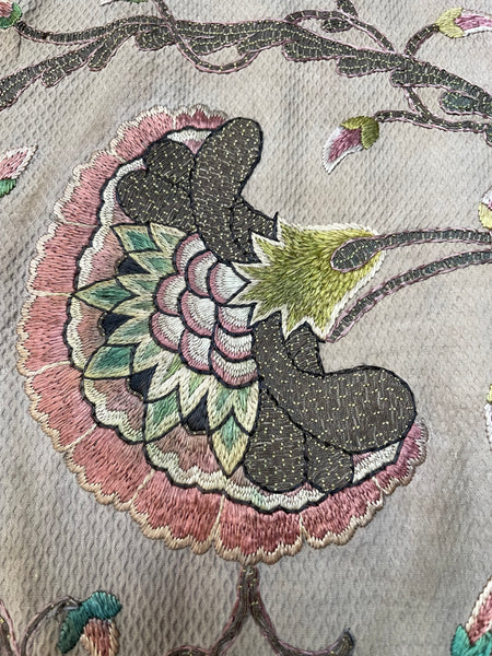 Antique Jacobean Silk and Metal Thread Floral Embroidery: C17th Europe