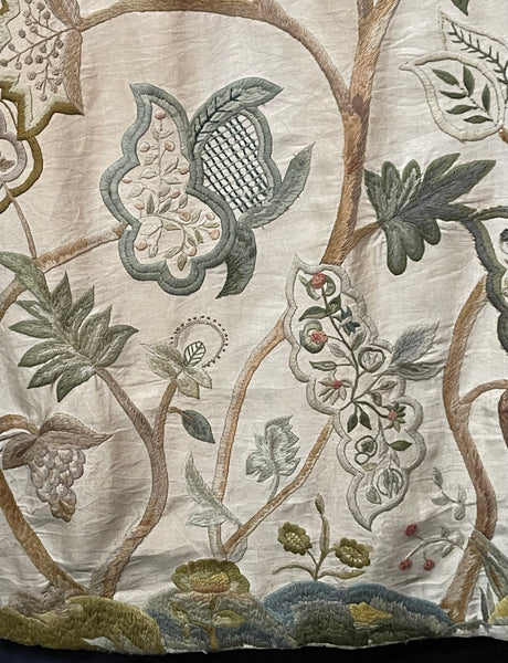 Antique Jacobean Revival Crewelwork Embroidered Wallhanging: C1900 England